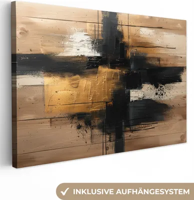 Obrázok produktu pre MuchoWow® - Plátno - Moderné - Čierne - Zlaté - Farba, nástenný obraz, nástenné dekorácie obrazy obývacia izba, 90x60cm