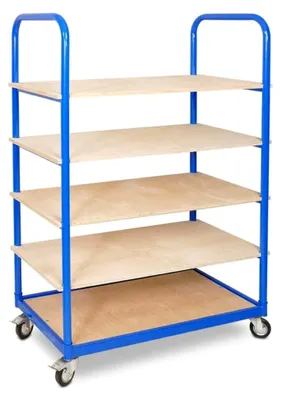 Produktbild von Etagenwagen mit 5 Ebenen, 4 Lenkrollen, BxTxH 1050x500x1450 mm, Gesamttragkraft 250 kg
