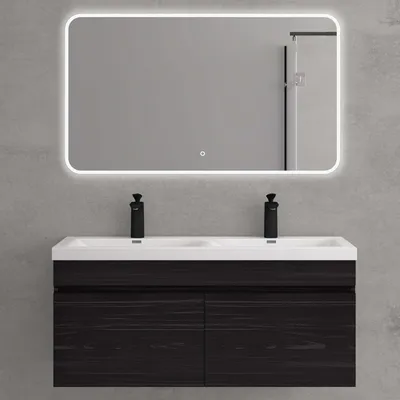 Produktbild von Mai & Mai Badmöbelset Waschbeckenunterschrank 120x48x55cm Doppelwaschbecken LED-Spiegel und Unterschrank Schwarz Strukturiert Botanica