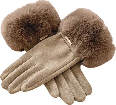 Produktbild von Damen-Thermohandschuhe, warme Winterhandschuhe mit Fellbündchen, winddicht, Touchscreen-Handschuhe zum Autofahren, Radfahren, Skifahren, Pendeln