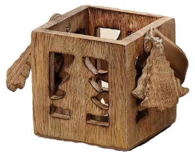 Produktbild von Windlicht Teelicht Mangoholz braun Tannenbaum H 11 cm