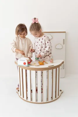Produktbild von 3in1 KLEINE Montessori Wippe mit Handgriffen + Tischplatte + kleine WÖLKCHEN Rutsche
