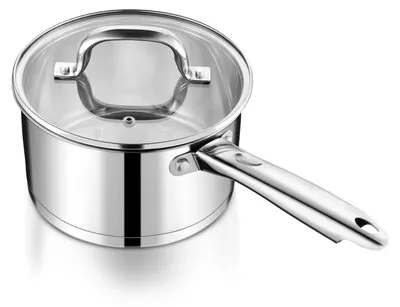 Zdjęcie produktu dla Garnek ze stali nierdzewnej, 18 cm, z trójwarstwowym dnem, z szklanym pokrywką, pojemność 2,8L, do użytku z płytami indukcyjnymi