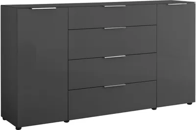 Produktbild von Sideboard - 180 x 99 cm - 2 Türen - 4 Schubladen - Anthrazitglas - Anthrazit matt