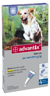 Produktbild von Advantix für Hunde von 25 bis 45 kg, Spot-On-Präparat zur Abwehr von Flöhen, Zecken und Mücken, BAYER - 4 Pipetten