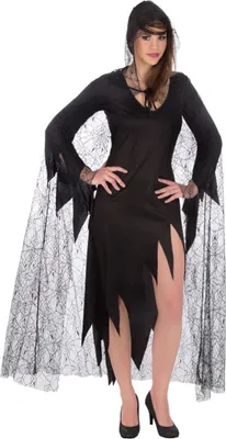 Produktbild von Kapuzenumhang "Spinnennetz" - 160 cm | Schwarz - Halloween Cape Black Spider