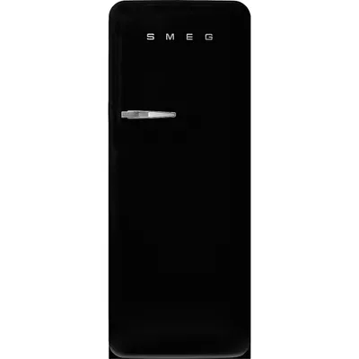 A black SMEG refrigerator with the brand name visible at the top.