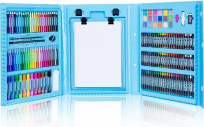 Produktbild von Welikera Malstift, 208-teilig Malkoffer für Kinder Anfänger Tolles-Buntstifte Set, Wasserfarben, Ölpastellfarbe, zeichenstifte, Bleistifte als Geschenk, Blau