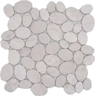 Produktbild von Flusskiesel Steinkiesel Steinboden geschnitten flach weiss cream MOS30-0101