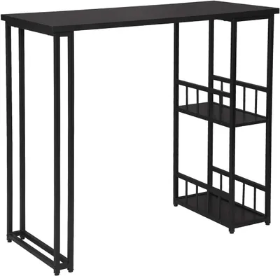 Obrázek produktu pro Barový stolek se dvěma policemi, kovový rám a MDF desky | Černá barva | 120x50x105 cm