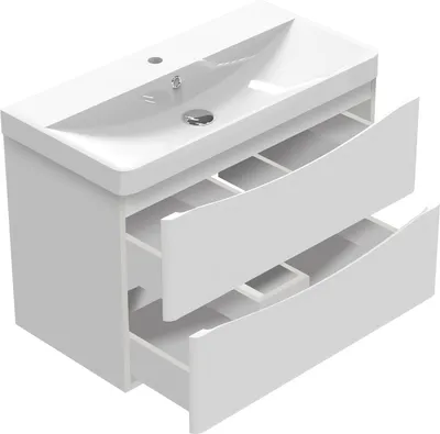 Produktbild von Waschtisch mit Unterschrank 80 cm Smiley Badmöbel Set Hochglanz Weiß Waschbecken mit Unterschrank MDF Softclose