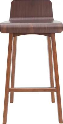 A front view of a wooden bar stool.