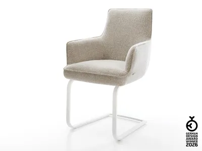 Produktbild von DELIFE Freischwinger Heira-Flex mit Armlehnen Webstoff Soft Beige Freischwinger flach Weiß Taschenfederkern