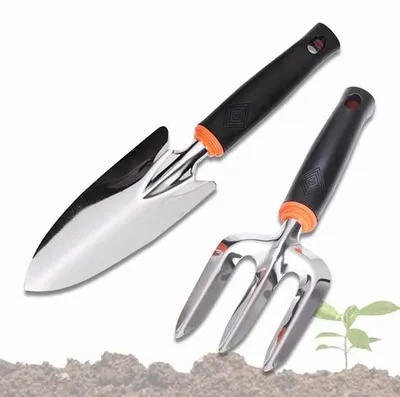 Image de Ensemble de pelles de jardin, 2 pièces, acier, caoutchouc souple, ergonomique