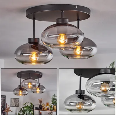 Produktbild von Pietramelara moderne Deckenlampe aus Metall/Glas in Schwarz/Rauchfarben