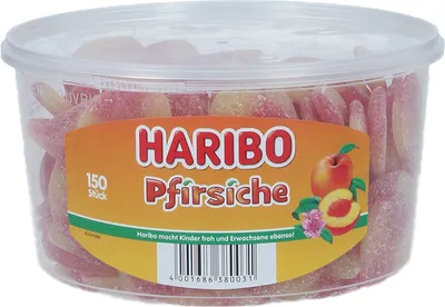 Produktbild von Haribo Pfirsiche, Gummibärchen, 1,35 kg, Pfirsich, Mehrfarbig, 1482 kJ, 349 kcal