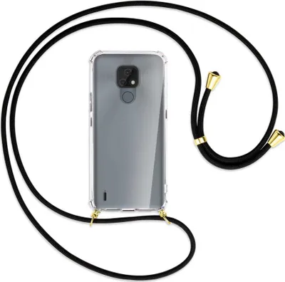 Produktbild von Handykette Backcover-Schutzhülle mit Band (Metall goldfarben) für Motorola Moto E7 - schwarz