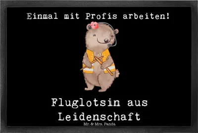 Produktbild von Mr. & Mrs. Panda fußmatte Fluglotsin Leidenschaft 40 x 60 cm - Schwarz - Geschenk, Schmutzfangmatte, Fußabstreifer, Witzig, Schmutzmatte, Spruch, Ausbildung, Lustig