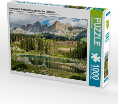 Produktbild von CALVENDO Puzzle Karersee mit Rosengartengruppe in den Dolomiten | 1000 Teile Lege-Größe 64x48cm Foto-Puzzle für glückliche Stunden
