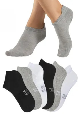 Produktbild von H.I.S. Sportsocken Damen Herren Kurzsocken und Sneakersocken in einem Pack 6 -teilig 2x schwarz, 2x grau meliert, 2x weiß Größe 35/38