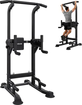 Produktbild von VEVOR Klimmzugstange Klimmzugstation Power Tower Dip Station mit 150 kg Tragkraft, freistehend mit H-Rahmenkonstruktion & Rückenpolster, 12-fach höhenverstellbar, Training von Armen Rücken Brust