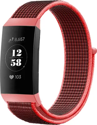 Produktbild von Strap-it Fitbit Charge 3 Nylonarmband (Schwarz/Rot)