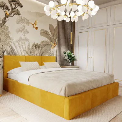 Produktbild von Muralo POLSTERBETT für Schlafzimmer Polsterbett mit Bettkasten und Gasdruckfeder Bett mit Polsterkopfteil Doppelbett 180x200 Bett mit Stauraum Gelb