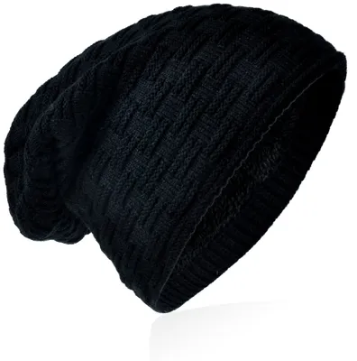 Produktbild von Strick Beanie Flecht Muster Schwarz L