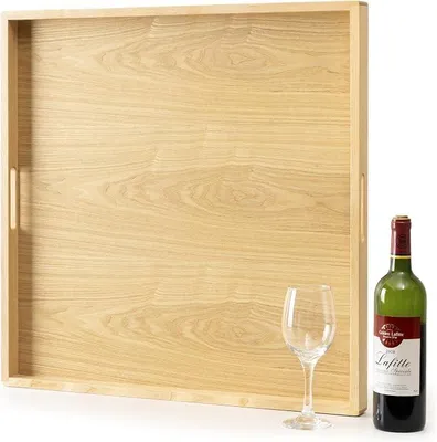 Imagen del producto de Bandeja de servicio de madera de fresno con asas, 61 x 61 cm, color natural