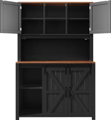 Produktbild von Flieks Küche Hochschrank mit Led, Küchenschrank Buffetschrank mit Schiebetüren und Schubladen, Highboard 115x40x174.7cm, Schwarz