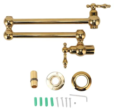 Imagen del producto de Grifo de cocina de pared, conexión G1/2, agua fría, giratorio 360 grados, con boquilla de cobre y acabado en titanio dorado
