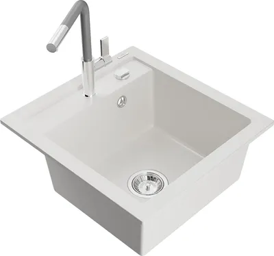 Produktbild von Mexen Vito 1-Becken-Granit-Spüle mit Mischbatterie Flora, Weiß - 6503-20-670401-06