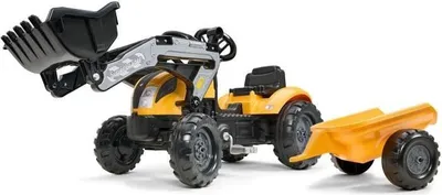 Obrázek produktu pro Pedálový traktor Mighty Builder Falk s přívěsem, žlutý, 100 % vyrobeno ve Francii, 50 % recyklovaný plast, od 2 let