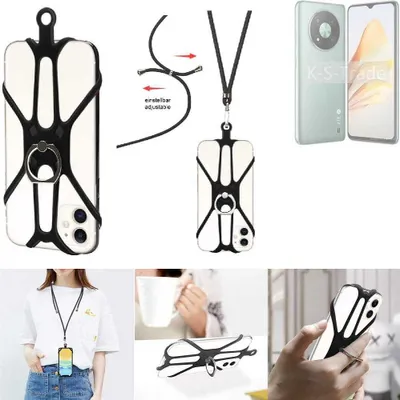 Produktbild von K-S-Trade 3in1 Handykette Handyband Handykordel Halsband Smartphone-Ring Handy-Ring kompatibel mit ZTE XiaoXian 50 Fingerhalterung Handyring