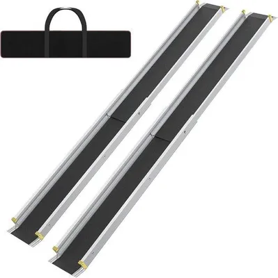 Productafbeelding van 2 x rolstoelhelling, telescopisch, 107-183 cm, aluminium helling, rolstoel, draagvermogen 300 kg, telescopische helling, oprijplaat, laadhelling, verstelbaar, draagbaar, voor rolstoelen en