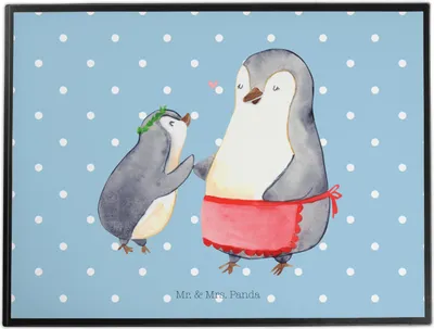 Produktbild von Mr. & Mrs. Panda Schreibunterlage Pinguin mit Kind - Blau Pastell - Geschenk, schreibtischunterlage kunststoff, Mom, Vorbild Mama, Mutter, Muttertag, schreibauflage