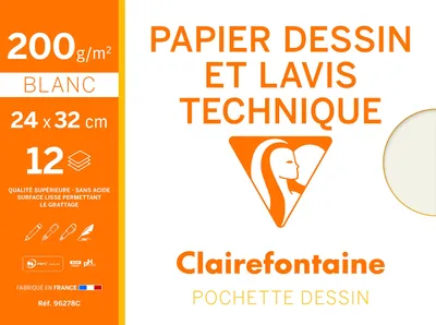 Productafbeelding van Clairefontaine 96257C, Schetspapier, 200 g/m², 12 vellen