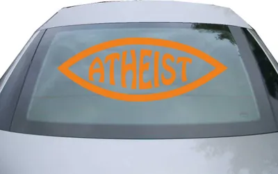 Produktbild von Indigos UG - Aufkleber Heckscheibe & Motorklappe DE2372 - orange - 600x225 mm - Atheist Fisch - Auto Scheiben Fenster Heckklappe Tuning Racing JDM - Die cut