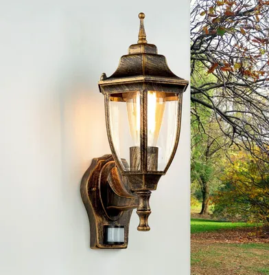 Produktbild von Wandleuchte außen mit Bewegungsmelder IP44 E27 Kupfer Glas Aluminium Rustikal Hof Garten Außenwandlampe