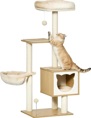 Produktbild von PawHut Kratzbaum Katzenbaum mit Katzenhöhle Höhe 126 cm Sisal Kurzplüsch Beige