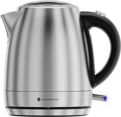 Produktbild von KitchenBrothers Wasserkocher - Elektrisch - 1 Liter - Kompaktes Camping-Format - Reisewasserkocher mit Kalkfilter - Edelstahl