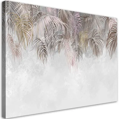 Produktbild von Leinwandbild palmenblätter 60x40 cm Feeby grau wandbild bereit zum aufhängen