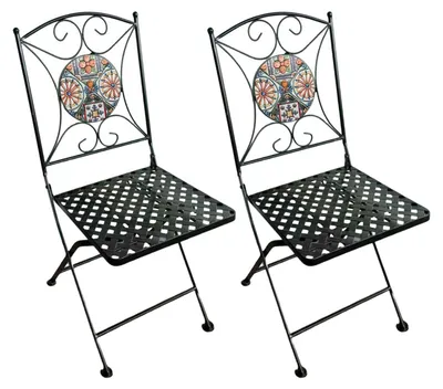 Image de Axi Camilla 2 Chaises De Jardin Bistrot, Design Mosaique, Pliables - Orange/Bleu | Meuble D'Extérieur, Structure Métallique, Assise En Céramique,