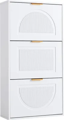 Produktbild von Flieks Schuhschrank Schmal mit 3 Klappen, Schuhkipper 60x24x114 cm, Schuhkommode für Flur Wohnzimmer, weiß