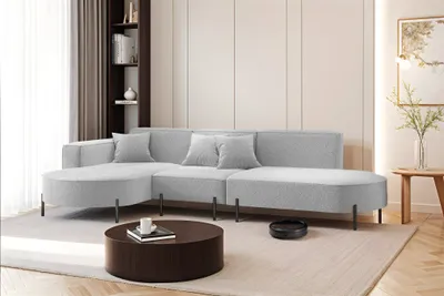 Produktbild von Ecksofa Designersofa VALENCIA in Stoff Quelle Hellgrau Ottomane Links