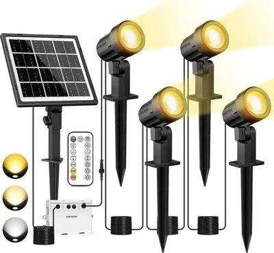 Obrázok produktu pre Vonkajší solárny reflektor, 4-dielny, s diaľkovým ovládaním, 2700 K – 6000 K, vodotesný, 3 stupne jasu