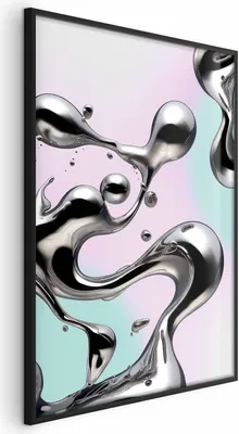 Produktbild von Posterpapier Poster - Metallic Fluidity - abstract silver forms on a mint-purple background 29.7x42 cm Muster a-C-10141-ao-a
