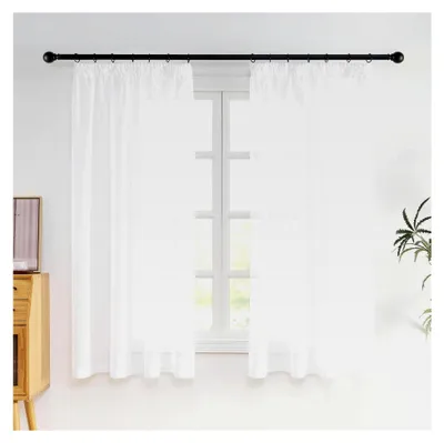 Produktbild von Kürzere Gardinen mit Kräuselband im 2er Set, Weiß, Transparent, H 145 x B 140 cm, Voile Gardinen für kleine Fenster