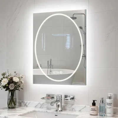 Obrázek produktu pro LED zrcadlo do koupelny – obdélníkové, bez rámu – přední a zadní osvětlení – proti zamlžování – 3 teploty barev s pamětí – 60x80 cm