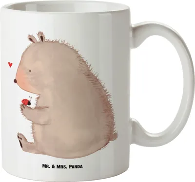 Produktbild von Mr. & Mrs. Panda steingut tasse Bär Marienkäfer - Weiß - Geschenk, Das Leben Ist schön, Teddy, Große Teetasse, Motivation, Haferl, Liebe, Freiheit, Pott, Kaffeepott